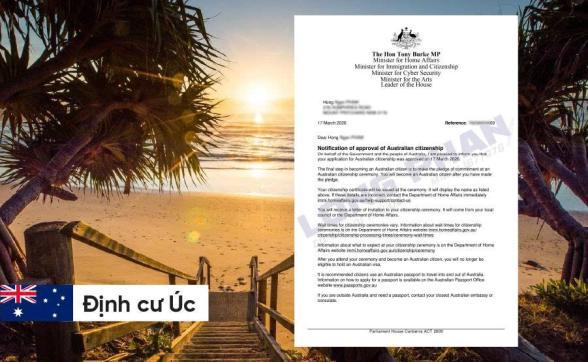 CHÚC MỪNG BẠN HỒNG ĐÃ NHẬN ĐƯỢC THƯ CHẤP THUẬN CẤP QUỐC TỊCH ÚC CHỈ SAU 24H