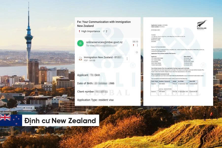 CHÚC MỪNG CHỊ THANH ĐÃ NHẬN ĐƯỢC THƯ CHẤP THUẬN BAN ĐẦU (APPROVAL IN PRINCIPLE) CHO HỒ SƠ VISA ACTIVE INVESTOR PLUS (AIP) - 5 TRIỆU NZD