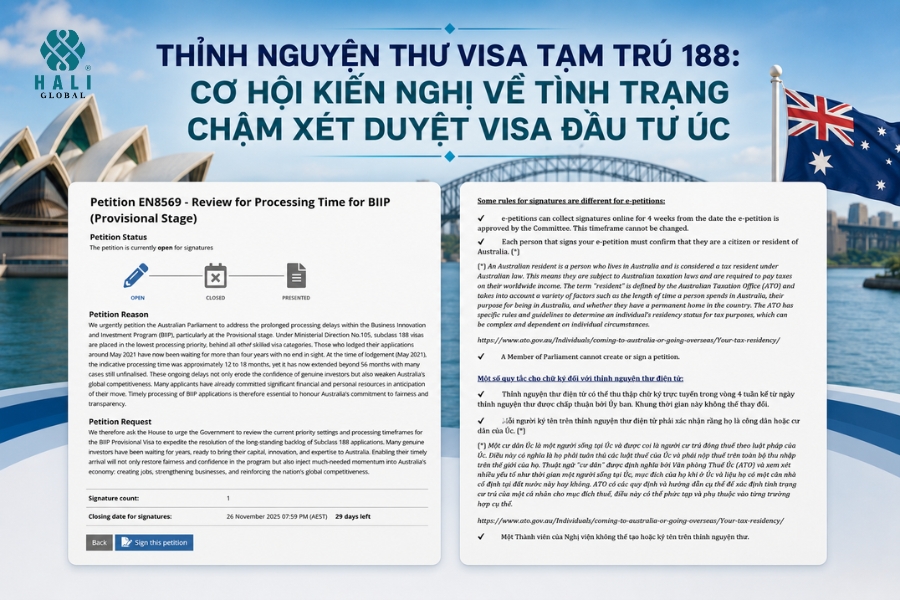 THỈNH NGUYỆN THƯ VISA TẠM TRÚ 188: CƠ HỘI KIẾN NGHỊ VỀ TÌNH TRẠNG CHẬM XÉT DUYỆT VISA ĐẦU TƯ ÚC
