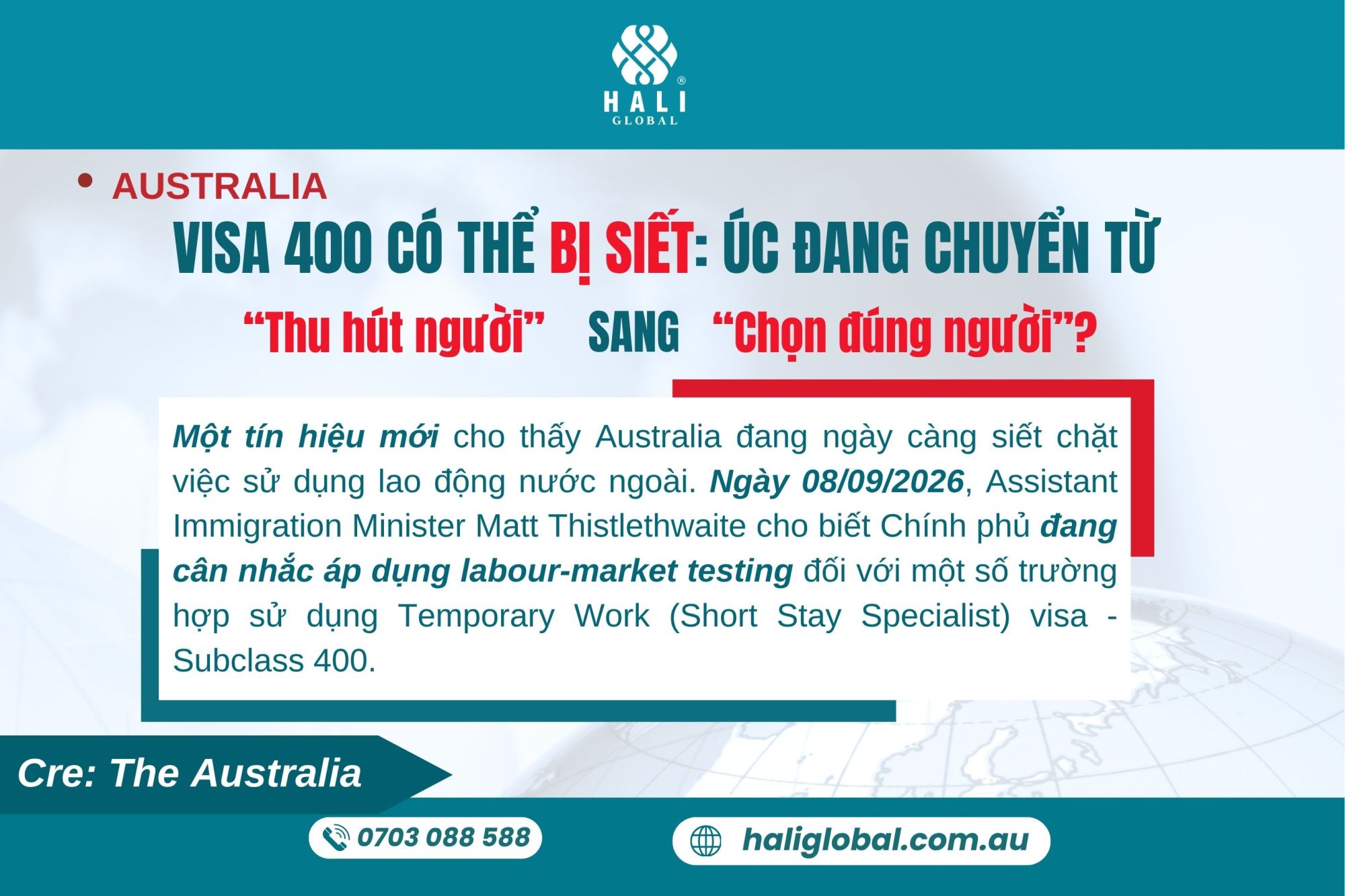 VISA 400 AUSTRALIA ĐỨNG TRƯỚC KHẢ NĂNG BỊ SIẾT: LAO ĐỘNG NƯỚC NGOÀI SẼ BỊ ẢNH HƯỞNG RA SAO?